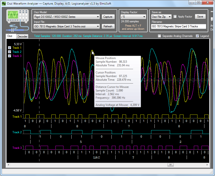 Oszi Waveform Analyzer - Main window