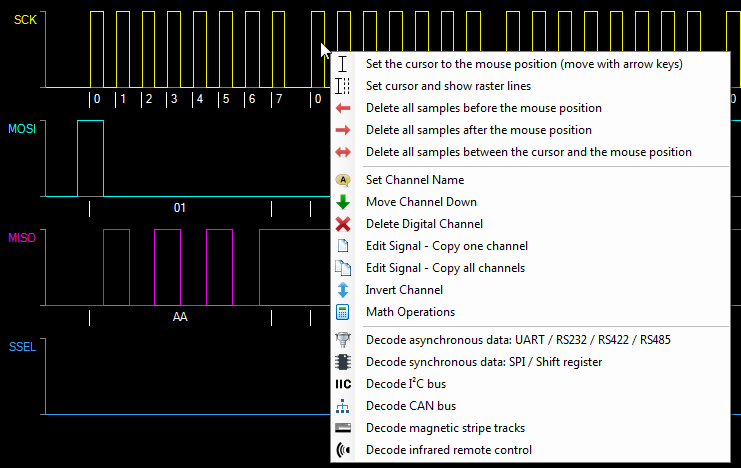 Oszi Waveform Analyzer - The right-click menu